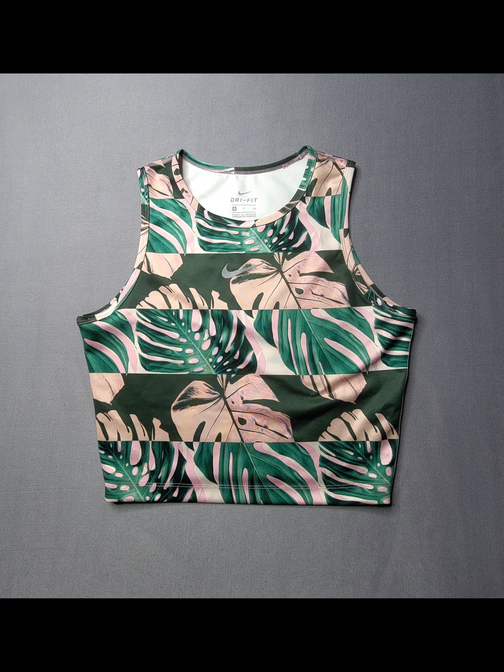 Nike Dri-FIT Womens Green & Pink Tropical Crop Tank Size S